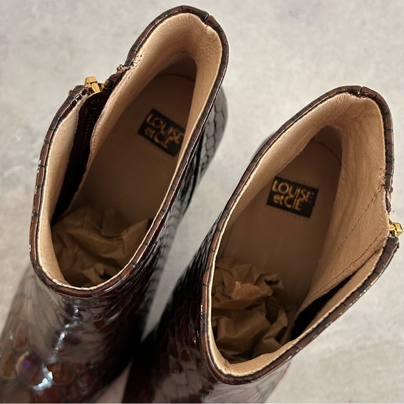 Louise Et Cie Lenah Square Toe Croc Leather Bootie, Cocoa Brown 7 NEW - Picture 9 of 11
